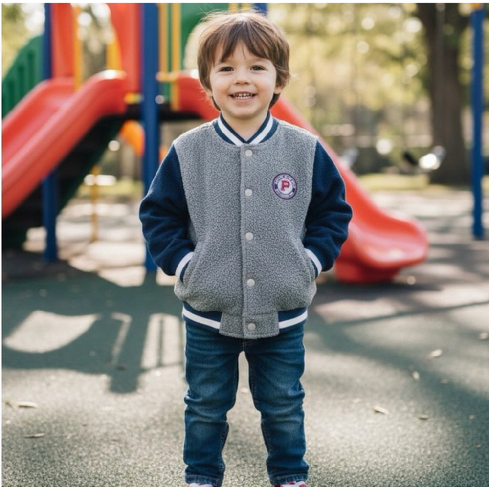 * Polo Ralph Lauren Navy & Grey Polar Fleece Snap Button Baseball Jacket Size 4T